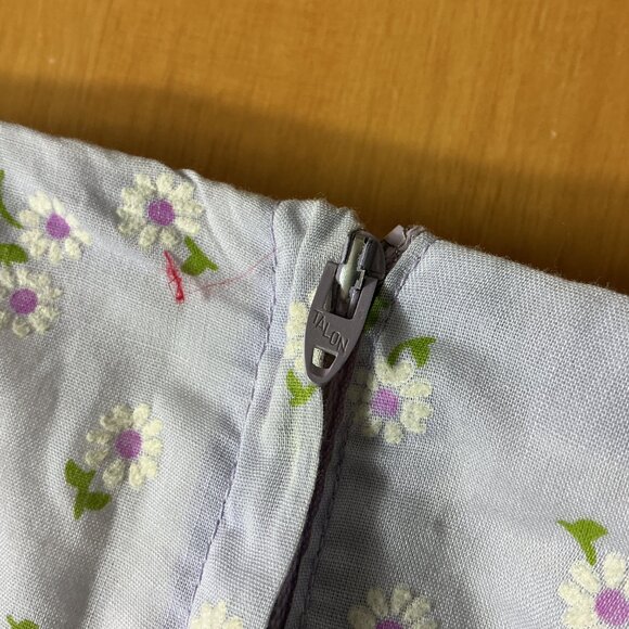 Vintage 70s Halter Neck Lilac Purple Flocked Daisy Floral Print Maxi Dress S - Picture 7 of 7